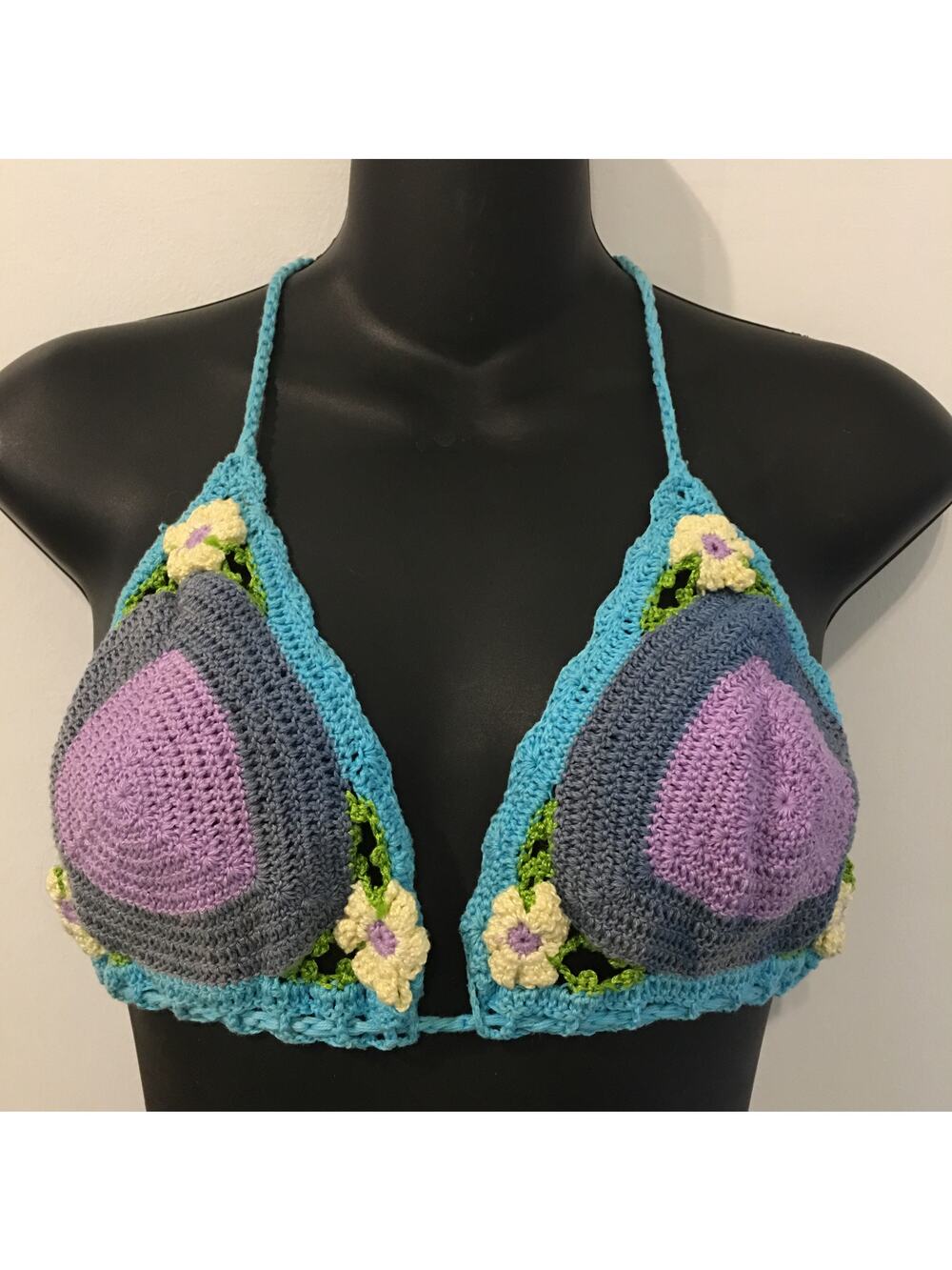 NWT GORGEOUS HANDMADE BOHO COTTON CROCHET BIKINI TOP L - Picture 1 of 11